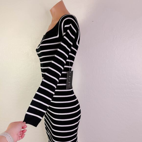 J for Justify Striped Long Sleeve Bodycon Tube Dress Black White Fall Size S NWT - Picture 4 of 9